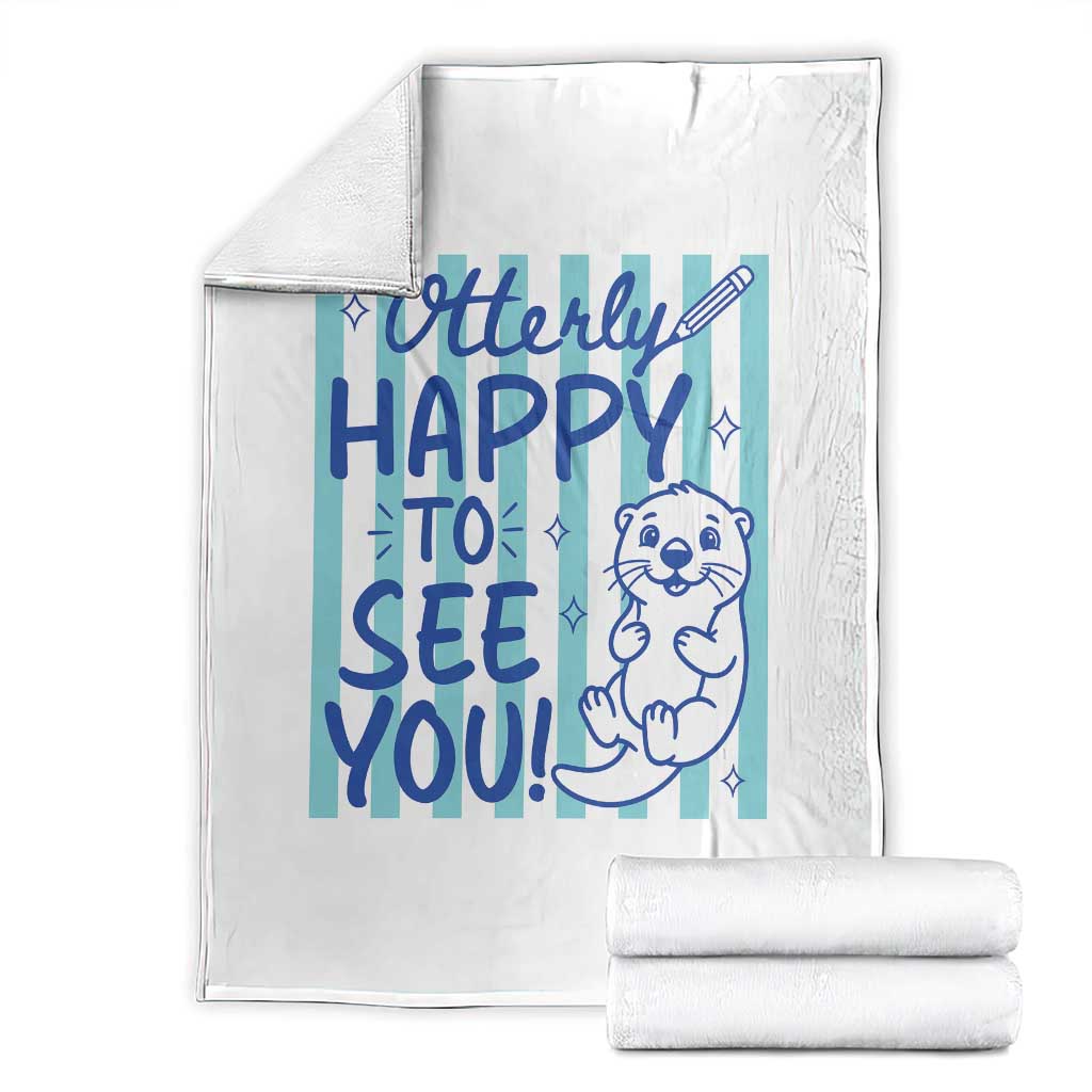 Cute Otter Pun Back To School Retro Preppy Throw Blanket Otterly Happy To See You TS02 White Print Your Wear