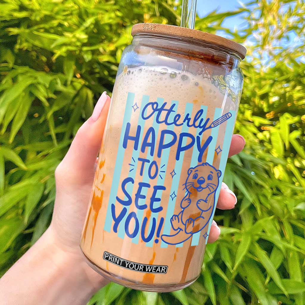 Cute Otter Pun Back To School Retro Preppy Glass Can Otterly Happy To See You TS02 White Print Your Wear