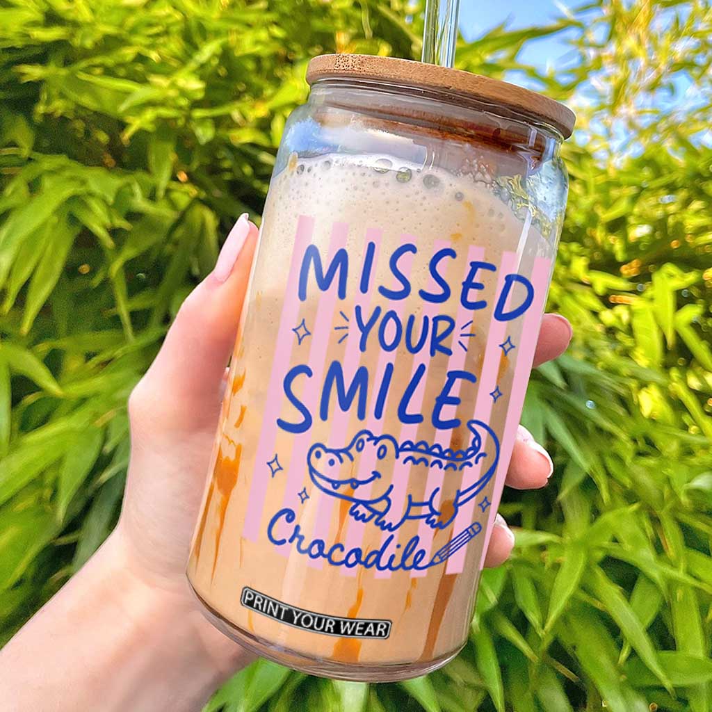 Cute Crocodile Pun Back To School Retro Preppy Glass Can Missed Your Smile Crocodile TS02 White Print Your Wear