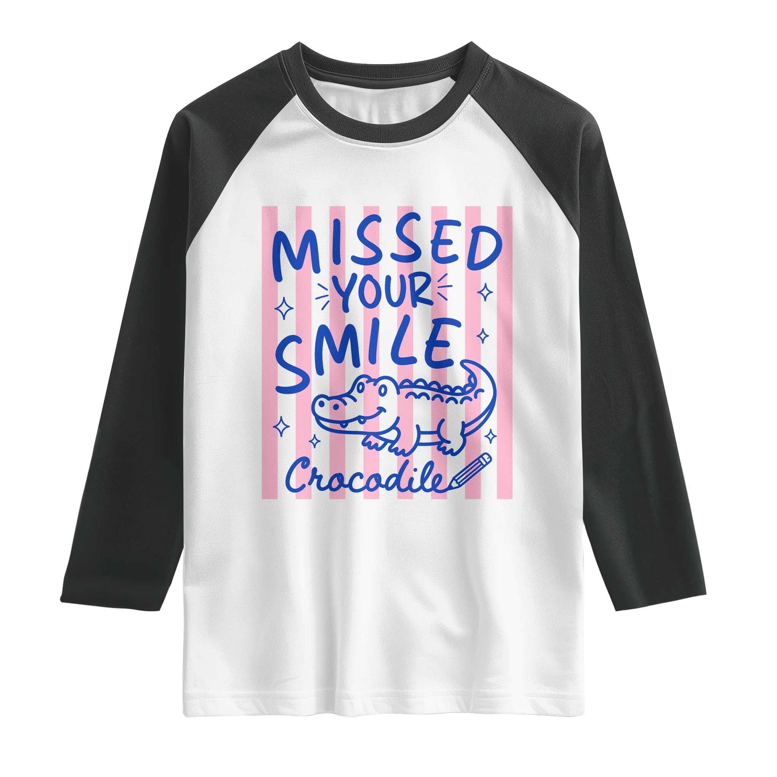 Cute Crocodile Pun Back To School Retro Preppy Raglan Shirt Missed Your Smile Crocodile TS02 White Black Print Your Wear