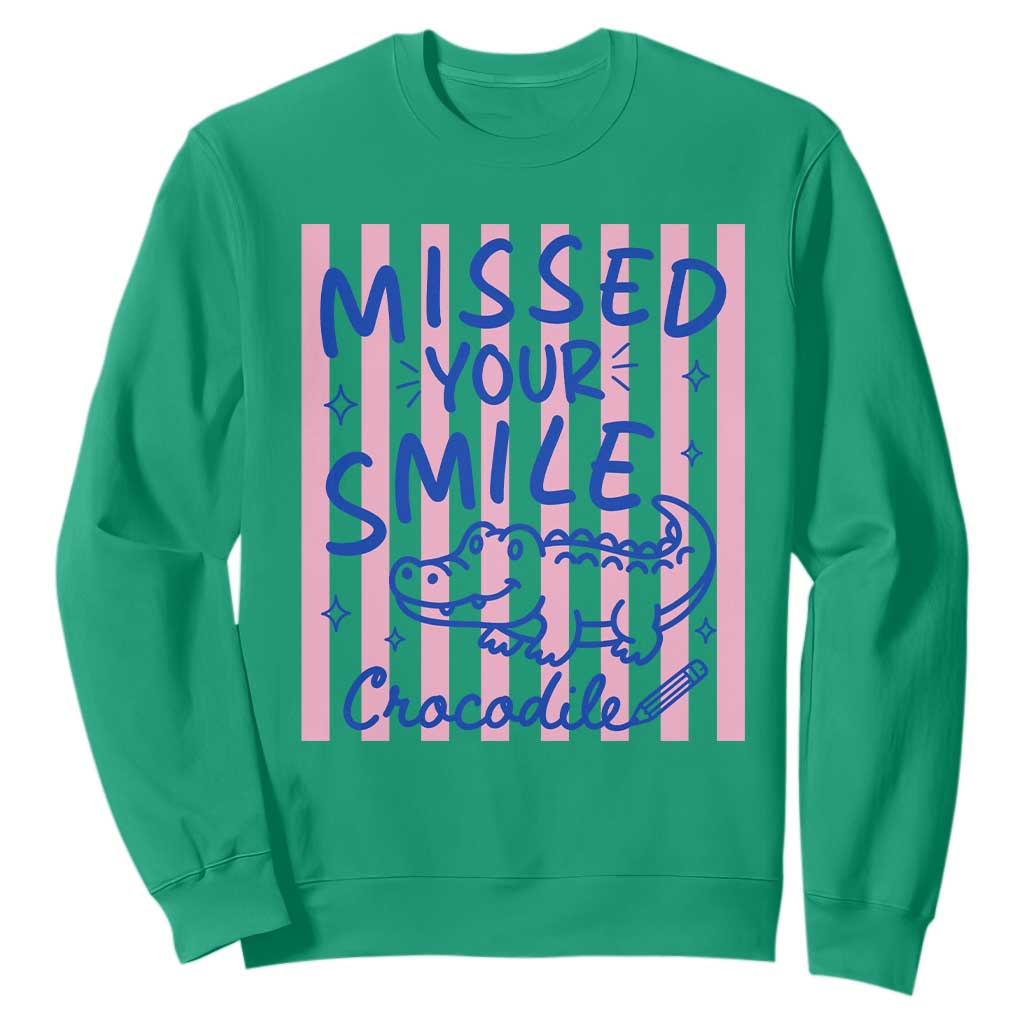 Cute Crocodile Pun Back To School Retro Preppy Sweatshirt Missed Your Smile Crocodile TS02 Irish Green Print Your Wear