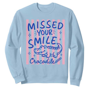 Cute Crocodile Pun Back To School Retro Preppy Sweatshirt Missed Your Smile Crocodile TS02 Light Blue Print Your Wear