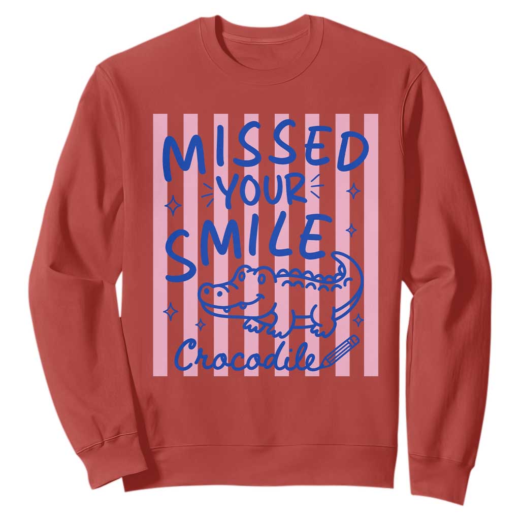 Cute Crocodile Pun Back To School Retro Preppy Sweatshirt Missed Your Smile Crocodile TS02 Red Print Your Wear