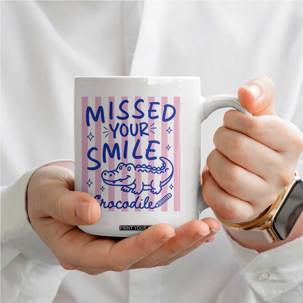 Cute Crocodile Pun Back To School Retro Preppy Coffee Mug Missed Your Smile Crocodile TS02 Print Your Wear