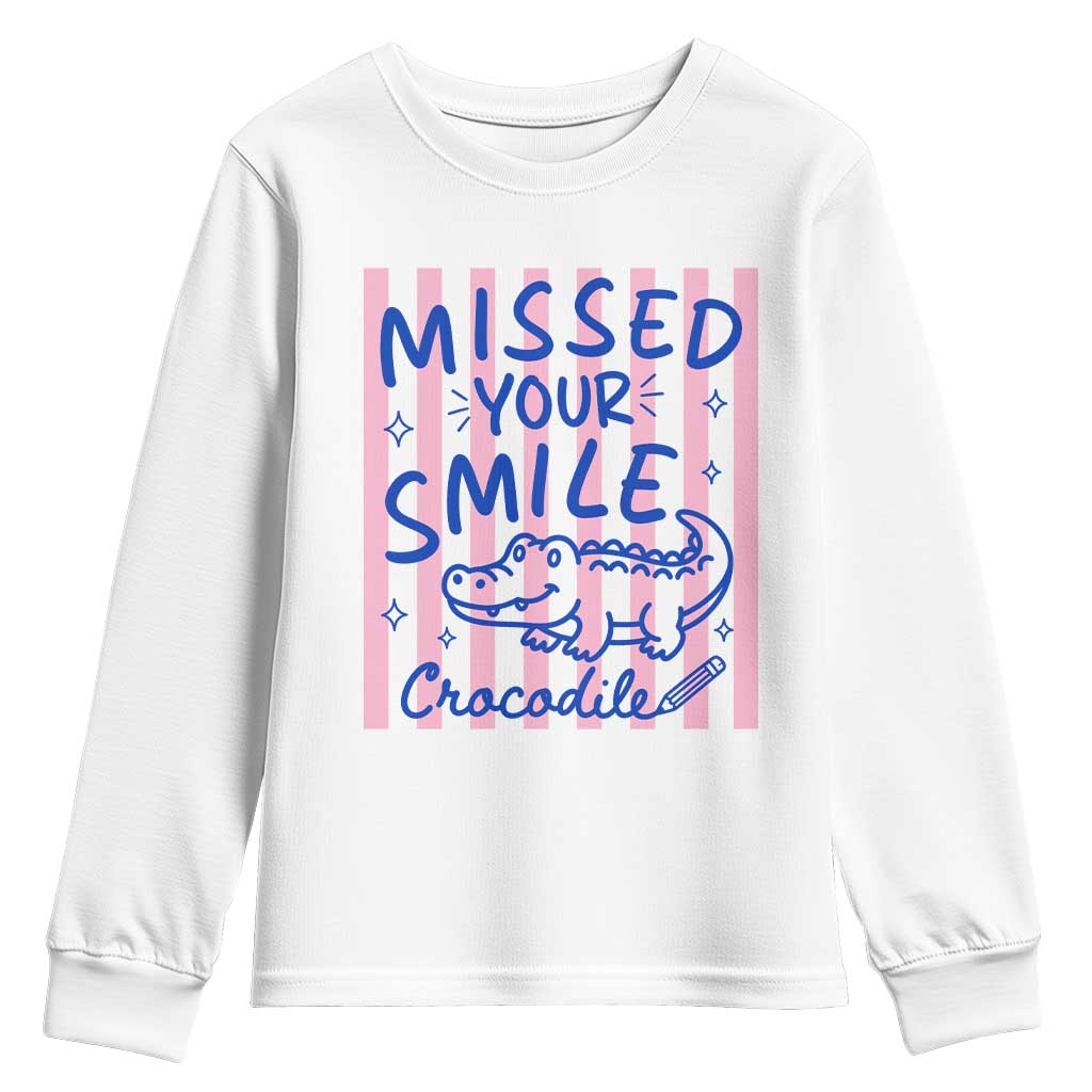 Cute Crocodile Pun Back To School Retro Preppy Youth Sweatshirt Missed Your Smile Crocodile TS02 White Print Your Wear