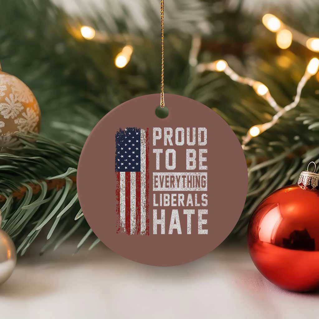 Proud To Be Everything Liberals Hate Satire Ceramic Ornament Distressed American Flag Patriotic Sarcasm Graphic TS02 1pc Mocha Print Your Wear