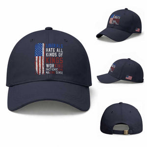Liberals Hate All Kinds Of Kings American Flag Baseball Cap Working Fact Checking Making Sense Patriotic Sarcasm TS02 Baseball Cap Universal Fit Navy Print Your Wear