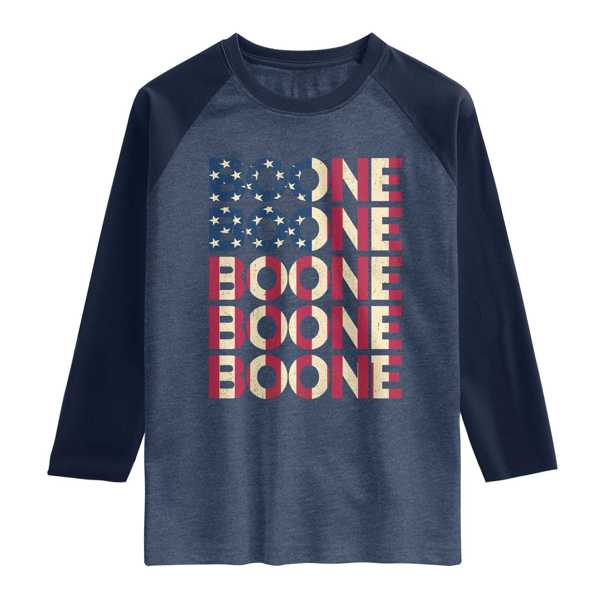 Boone Name Lover American Flag USA Stars Stripes Raglan Shirt TS02 Heather Denim Navy Print Your Wear