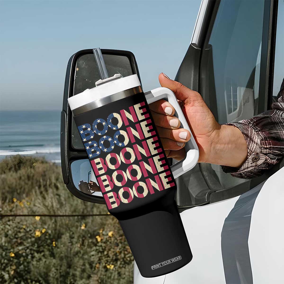Boone Name Lover American Flag USA Stars Stripes Tumbler With Handle TS02 Print Your Wear
