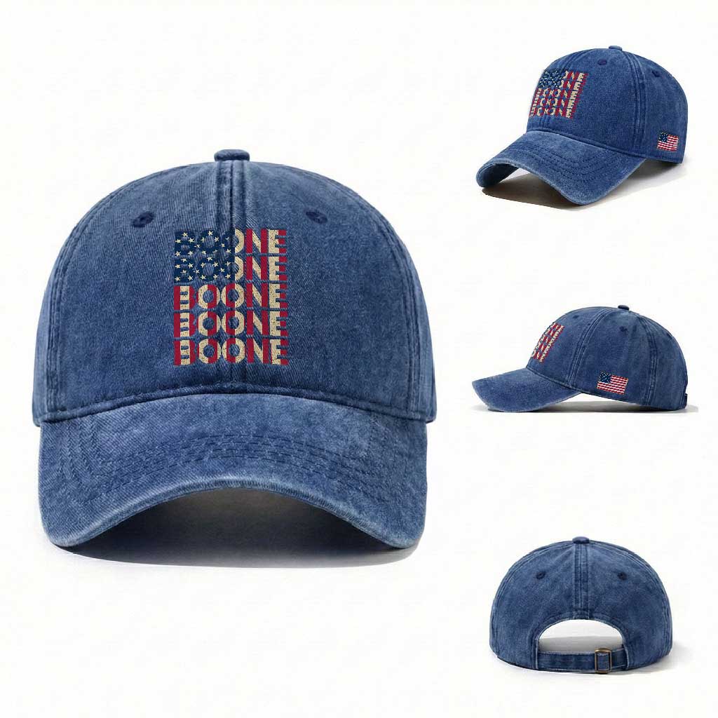 Boone Name Lover American Flag USA Stars Stripes Washed Cotton Baseball Cap TS02 Washed Cap Universal Fit Royal Blue Print Your Wear