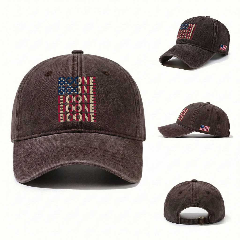 Boone Name Lover American Flag USA Stars Stripes Washed Cotton Baseball Cap TS02 Washed Cap Universal Fit Dark Brown Print Your Wear