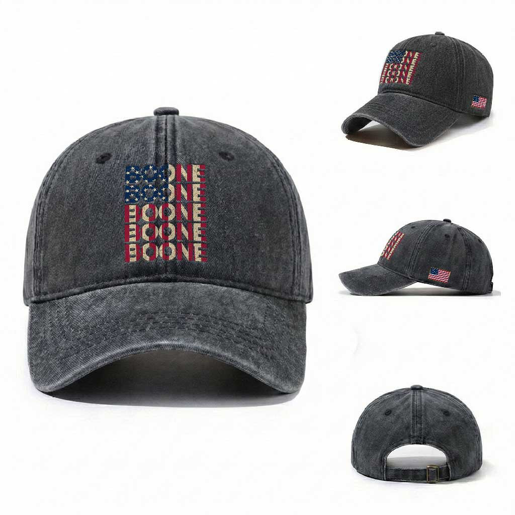 Boone Name Lover American Flag USA Stars Stripes Washed Cotton Baseball Cap TS02 Washed Cap Universal Fit Dark Gray Print Your Wear