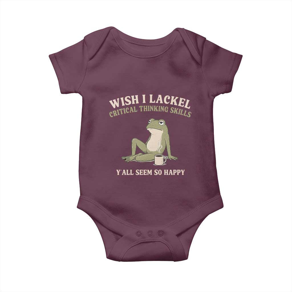 Funny Overthinking Frog Drinking Coffee Meme Baby Onesie What If Everyone Else Is Just Underthinking TS02 Maroon Print Your Wear