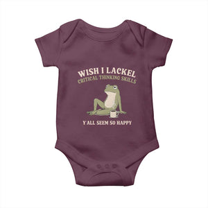 Funny Overthinking Frog Drinking Coffee Meme Baby Onesie What If Everyone Else Is Just Underthinking TS02 Maroon Print Your Wear