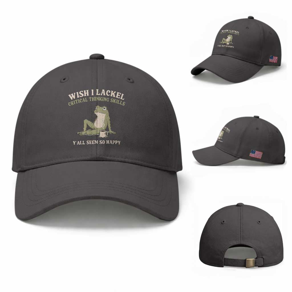 Funny Overthinking Frog Drinking Coffee Meme Baseball Cap What If Everyone Else Is Just Underthinking TS02 Baseball Cap Universal Fit Dark Gray Print Your Wear