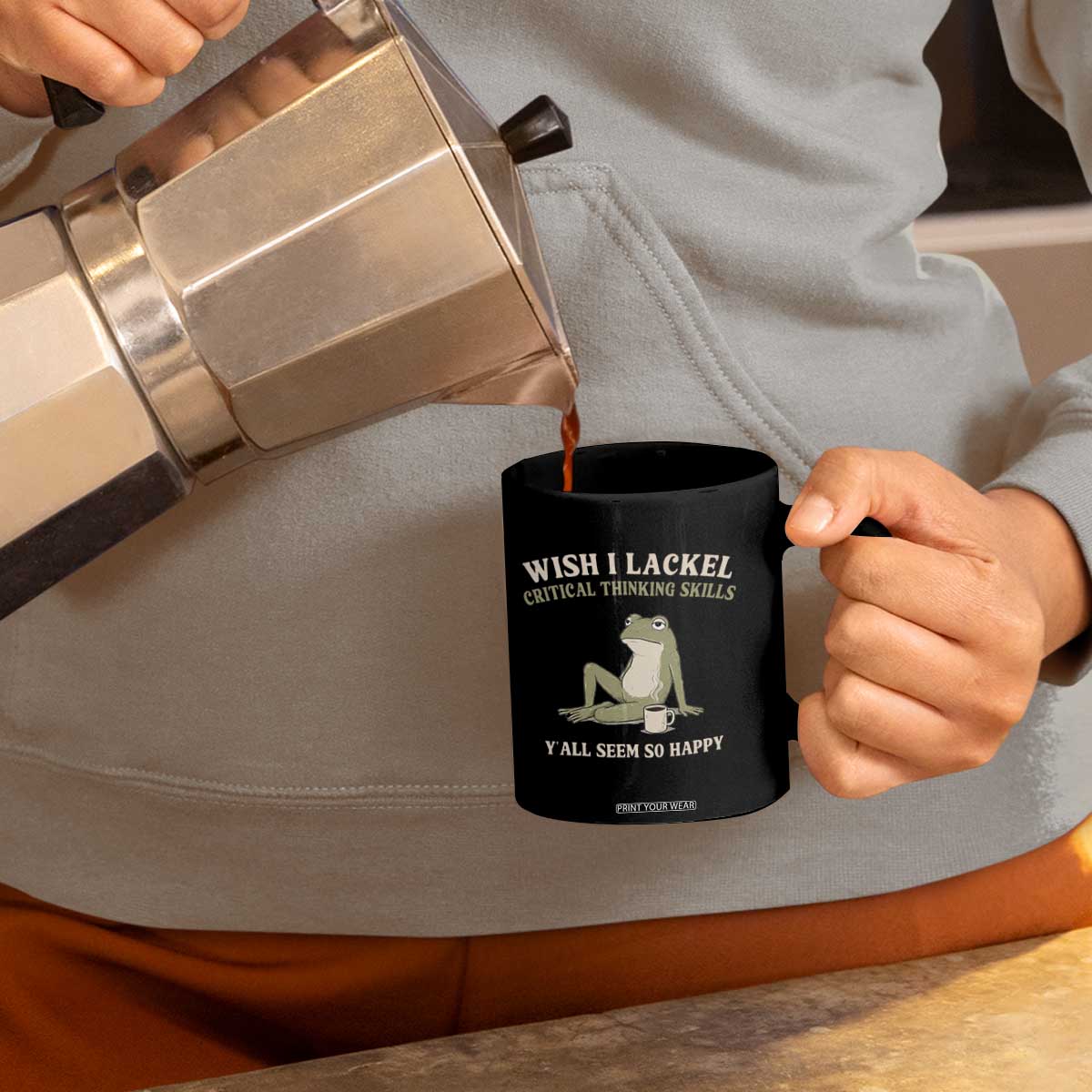 Funny Overthinking Frog Drinking Coffee Meme Coffee Mug What If Everyone Else Is Just Underthinking TS02 Print Your Wear