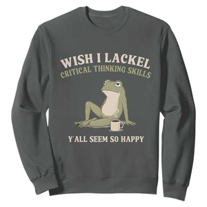 Funny Overthinking Frog Drinking Coffee Meme Sweatshirt What If Everyone Else Is Just Underthinking TS02 Dark Heather Print Your Wear