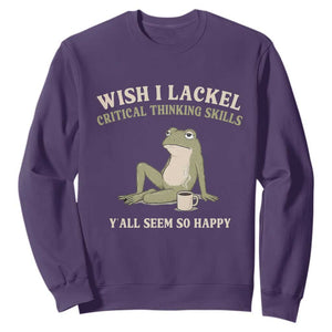 Funny Overthinking Frog Drinking Coffee Meme Sweatshirt What If Everyone Else Is Just Underthinking TS02 Purple Print Your Wear