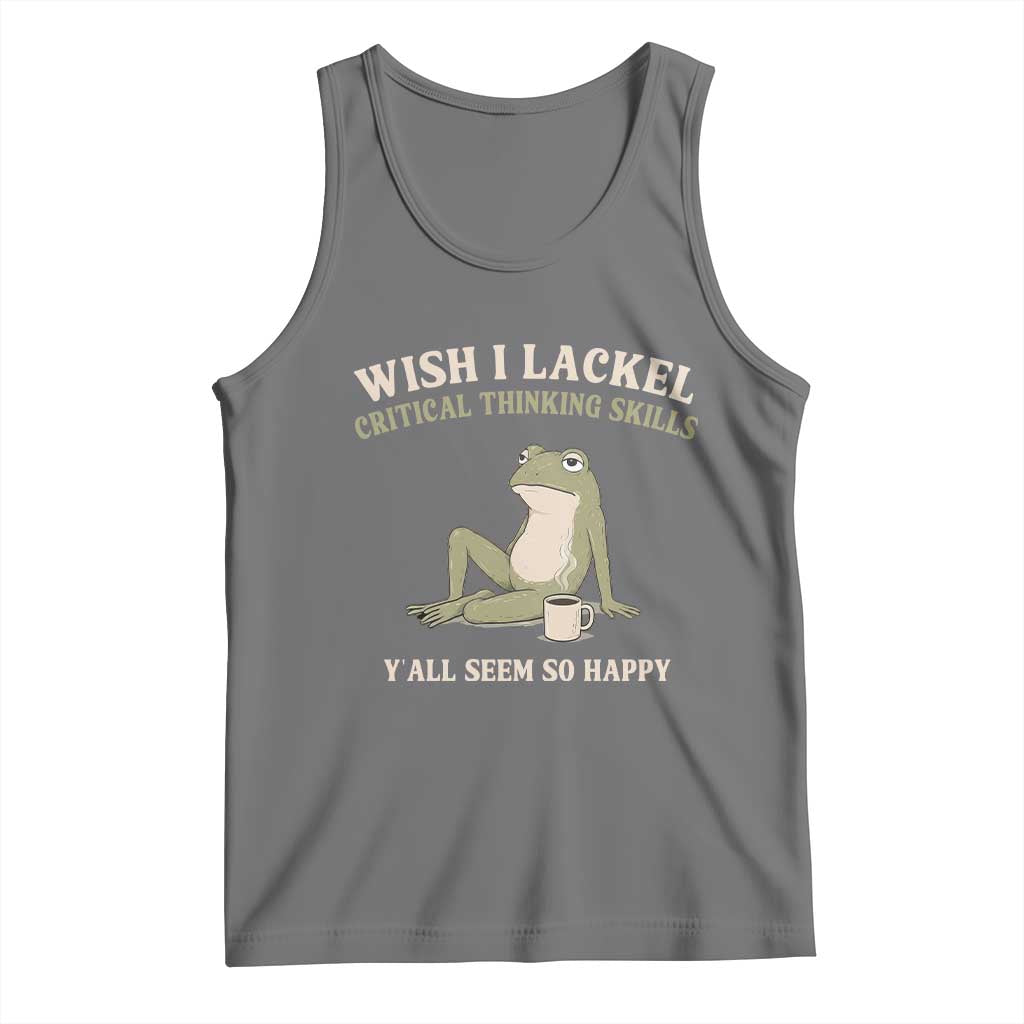 Funny Overthinking Frog Drinking Coffee Meme Tank Top What If Everyone Else Is Just Underthinking TS02 Black Heather Print Your Wear