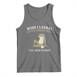 Funny Overthinking Frog Drinking Coffee Meme Tank Top What If Everyone Else Is Just Underthinking TS02 Black Heather Print Your Wear
