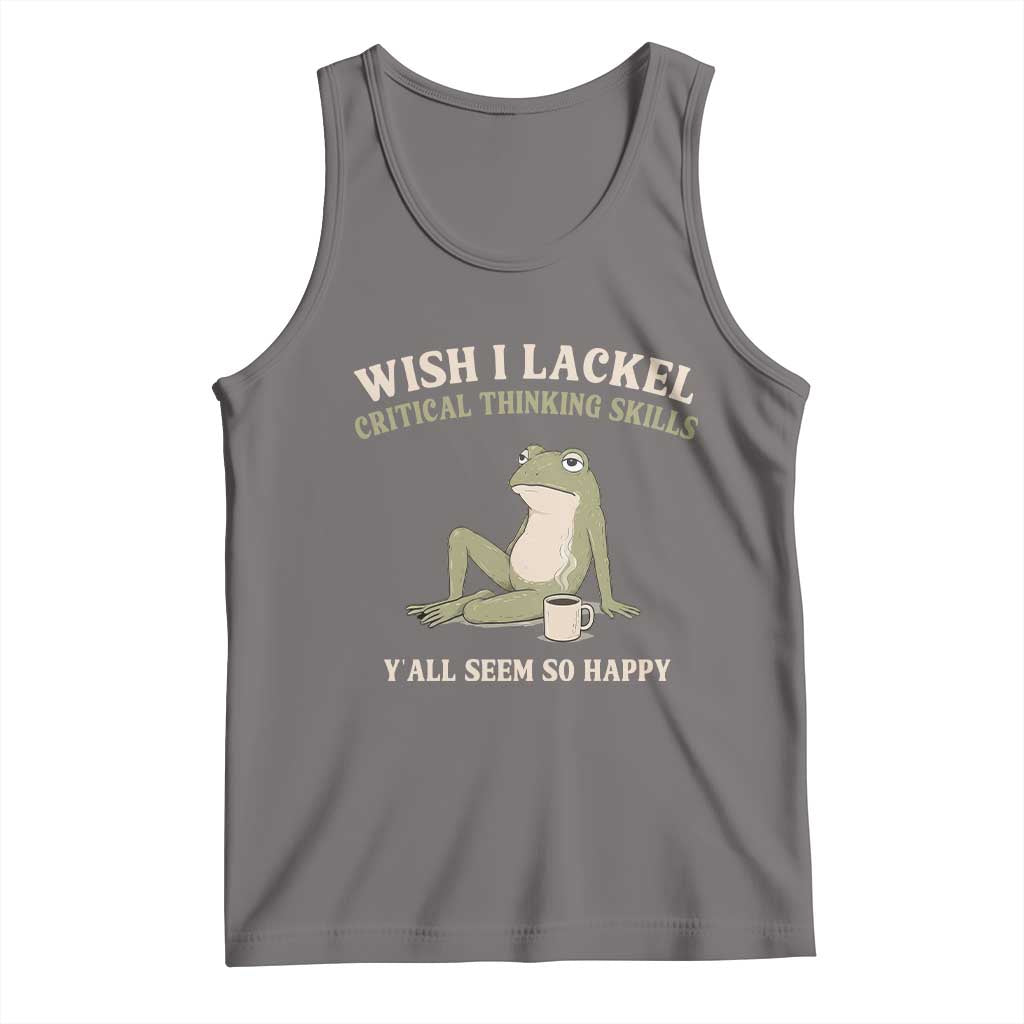 Funny Overthinking Frog Drinking Coffee Meme Tank Top What If Everyone Else Is Just Underthinking TS02 Deep Heather Print Your Wear