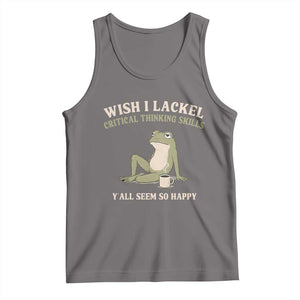 Funny Overthinking Frog Drinking Coffee Meme Tank Top What If Everyone Else Is Just Underthinking TS02 Deep Heather Print Your Wear