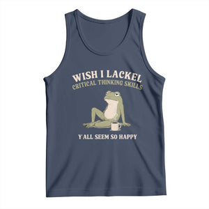 Funny Overthinking Frog Drinking Coffee Meme Tank Top What If Everyone Else Is Just Underthinking TS02 Navy Print Your Wear
