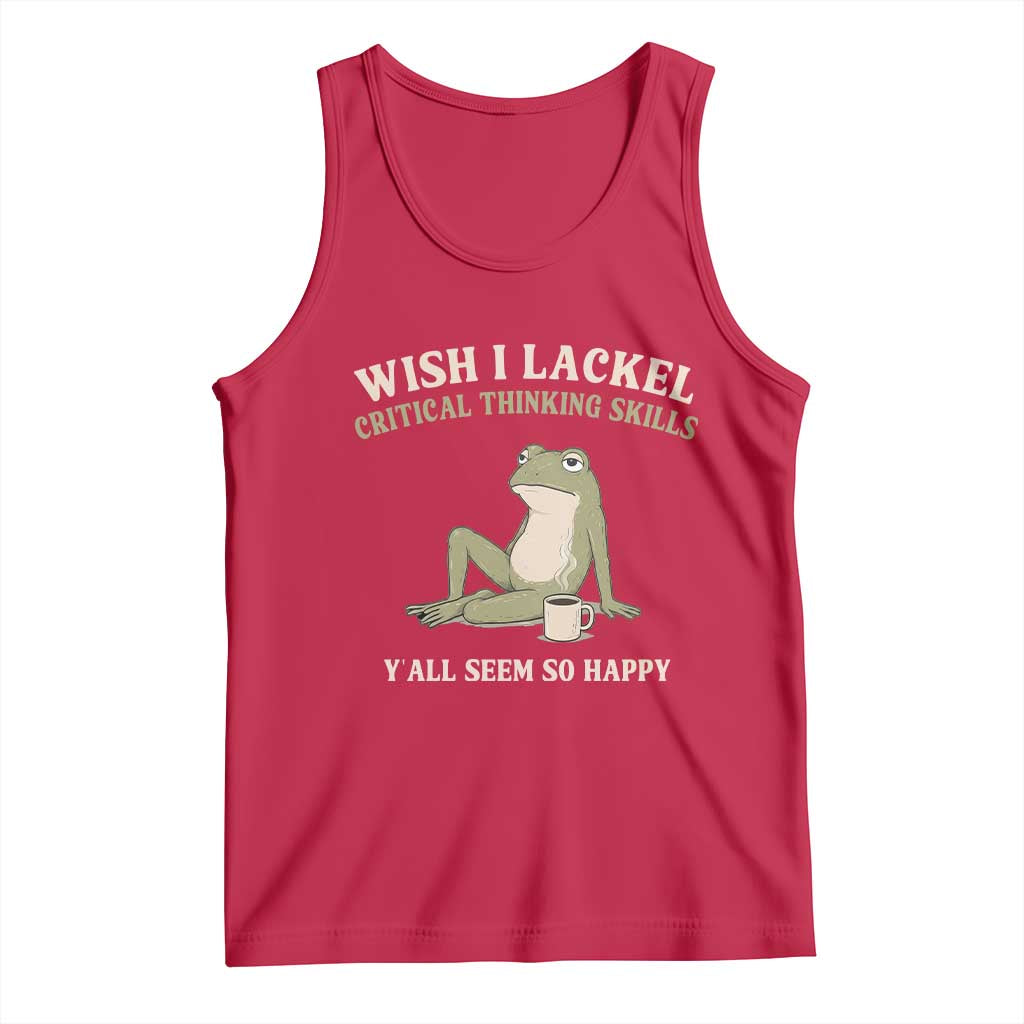 Funny Overthinking Frog Drinking Coffee Meme Tank Top What If Everyone Else Is Just Underthinking TS02 Red Print Your Wear