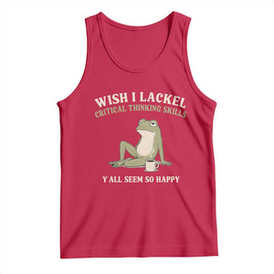 Funny Overthinking Frog Drinking Coffee Meme Tank Top What If Everyone Else Is Just Underthinking TS02 Red Print Your Wear