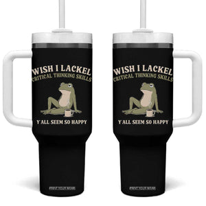 Funny Overthinking Frog Drinking Coffee Meme Tumbler With Handle What If Everyone Else Is Just Underthinking TS02 One Size: 40 oz Black Print Your Wear