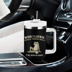 Funny Overthinking Frog Drinking Coffee Meme Tumbler With Handle What If Everyone Else Is Just Underthinking TS02 Print Your Wear