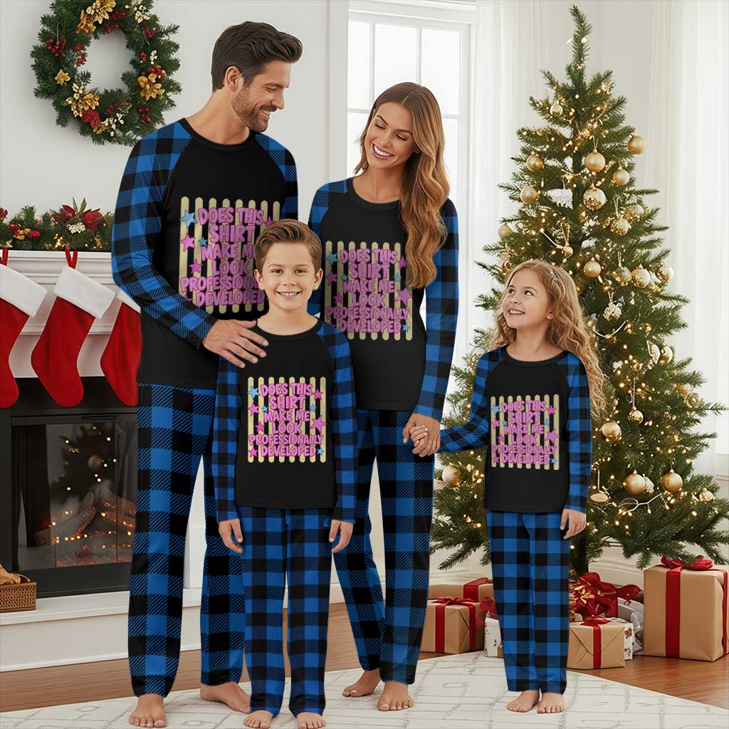 Does This Shirt Make Me Look Professionally Developed Plaid Pajama Set Y2K Retro Stars Funny Professional Development Workplace Humor TS02 Blue Plaid Print Your Wear