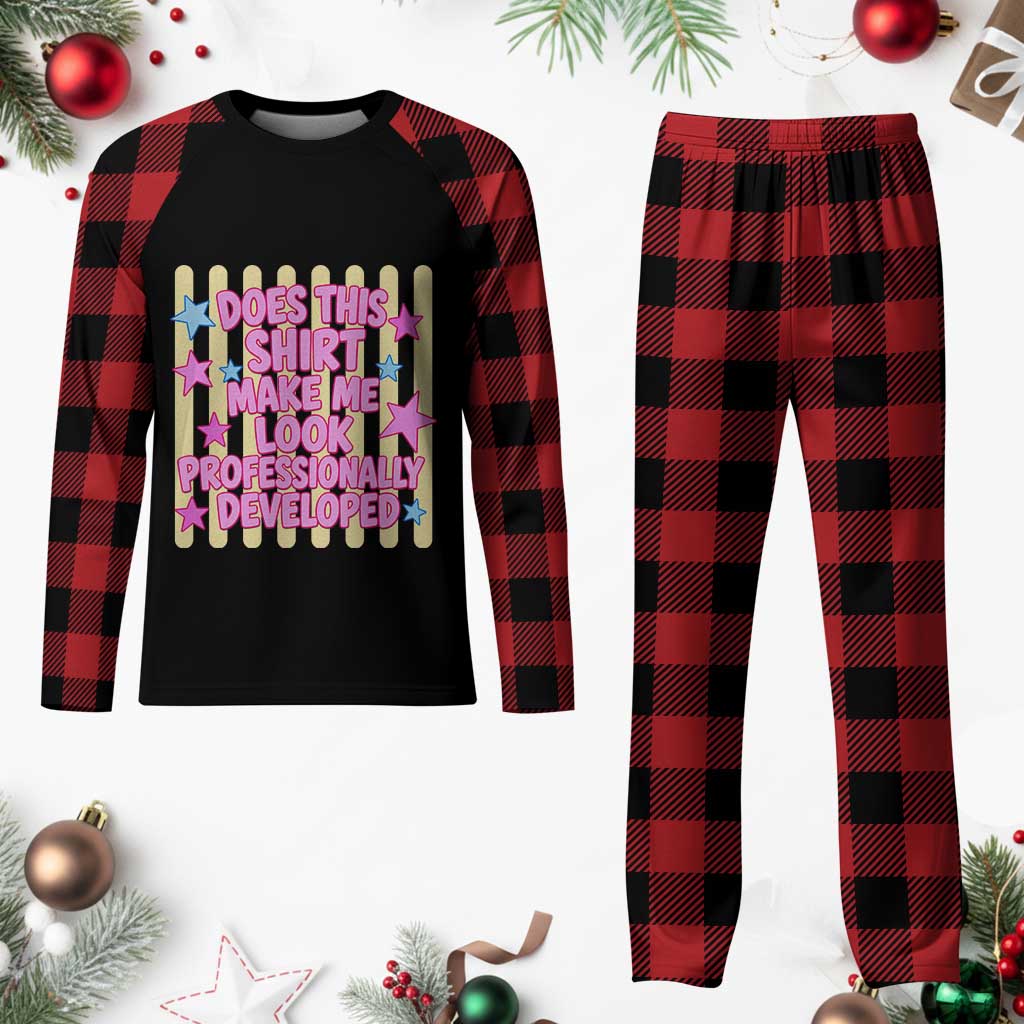 Does This Shirt Make Me Look Professionally Developed Plaid Pajama Set Y2K Retro Stars Funny Professional Development Workplace Humor TS02 Buffalo Plaid Print Your Wear