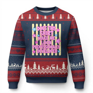 Does This Shirt Make Me Look Professionally Developed Ugly Christmas Sweater Y2K Retro Stars Funny Professional Development Workplace Humor TS02 Navy Red Print Your Wear