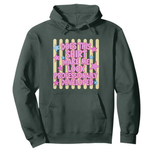Does This Shirt Make Me Look Professionally Developed Hoodie Y2K Retro Stars Funny Professional Development Workplace Humor TS02 Dark Forest Green Print Your Wear