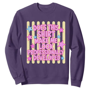 Does This Shirt Make Me Look Professionally Developed Sweatshirt Y2K Retro Stars Funny Professional Development Workplace Humor TS02 Purple Print Your Wear