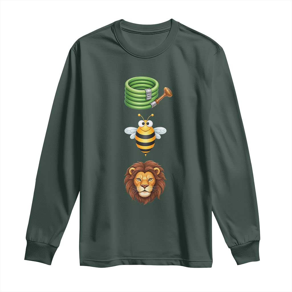 Hose Bee Lion Meme Slang Funny Sarcastic Pun Graphic Long Sleeve Shirt TS02 Dark Forest Green Print Your Wear