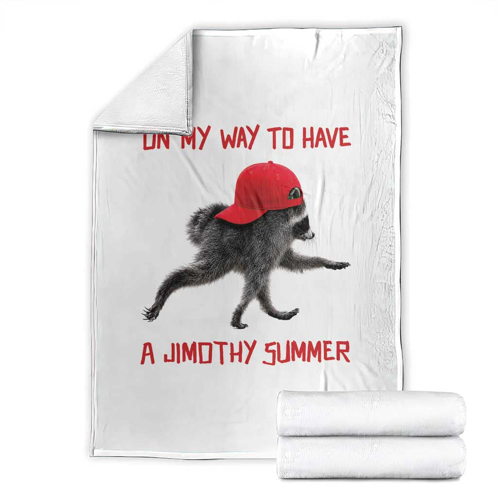 On My Way To Have A Jimothy Summer Throw Blanket Funny Viral Seattle Raccoon Wearing Red Cap TS02 White Print Your Wear