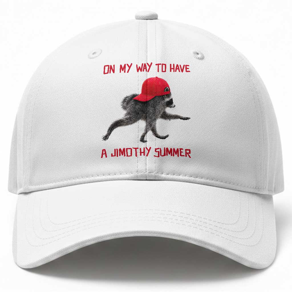 On My Way To Have A Jimothy Summer Baseball Cap Funny Viral Seattle Raccoon Wearing Red Cap TS02 Print Your Wear