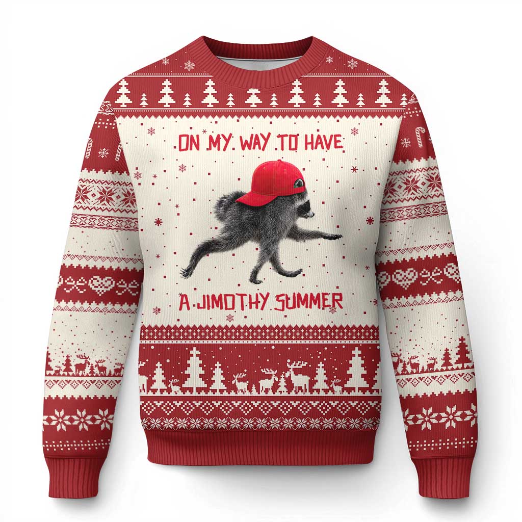 On My Way To Have A Jimothy Summer Ugly Christmas Sweater Funny Viral Seattle Raccoon Wearing Red Cap TS02 Beige Red Print Your Wear