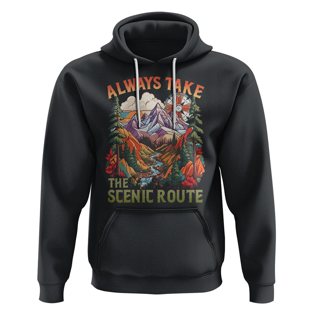 Outdoor Adventure Hoodie Always Take The Scenic Route Compass Hiking Camping TS02 Black Printyourwear