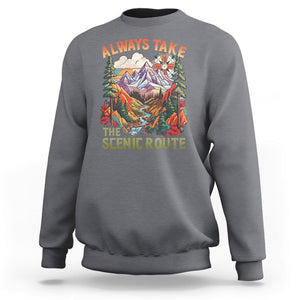 Outdoor Adventure Sweatshirt Always Take The Scenic Route Compass Hiking Camping TS02 Charcoal Printyourwear