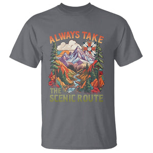 Outdoor Adventure T Shirt Always Take The Scenic Route Compass Hiking Camping TS02 Charcoal Printyourwear