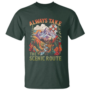 Outdoor Adventure T Shirt Always Take The Scenic Route Compass Hiking Camping TS02 Dark Forest Green Printyourwear