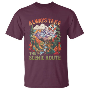 Outdoor Adventure T Shirt Always Take The Scenic Route Compass Hiking Camping TS02 Maroon Printyourwear