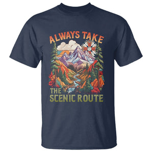 Outdoor Adventure T Shirt Always Take The Scenic Route Compass Hiking Camping TS02 Navy Printyourwear