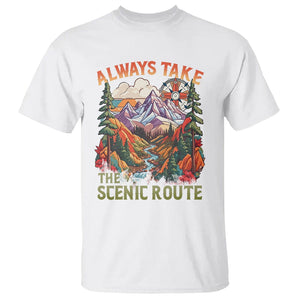 Outdoor Adventure T Shirt Always Take The Scenic Route Compass Hiking Camping TS02 White Printyourwear