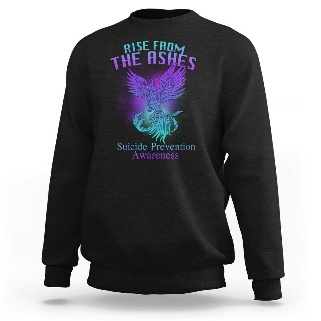 Suicide Prevention Sweatshirt Rise From The Ashes Phoenix Teal And Purple Suicide Awareness TS02 Black Printyourwear