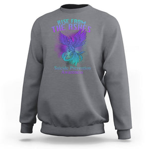 Suicide Prevention Sweatshirt Rise From The Ashes Phoenix Teal And Purple Suicide Awareness TS02 Charcoal Printyourwear