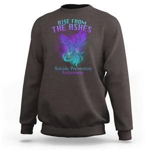 Suicide Prevention Sweatshirt Rise From The Ashes Phoenix Teal And Purple Suicide Awareness TS02 Dark Chocolate Printyourwear